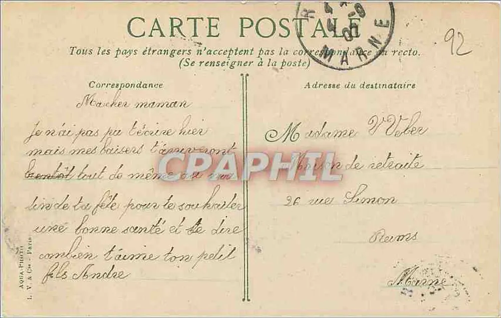 Bois de Boulogne — Lago de Madone — editor A. V. & Cie, n°20 - Verso