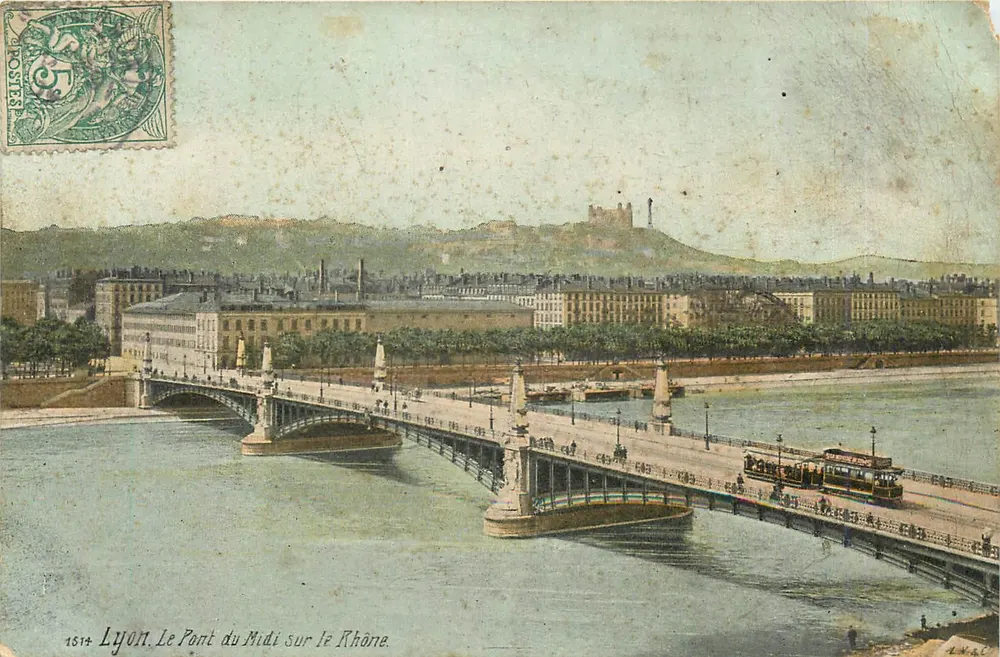 Lyon. De Brug van het Middag over de Rhône — uitgever A.G.I.A. PHOTO, n° 1514 - Voorkant