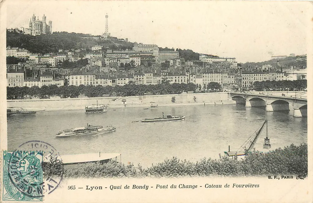 Lyon - Quai de Bondy - Pont du Change - Coteau de Fourvières — B.F., Paris, n°965 - Vorderseite