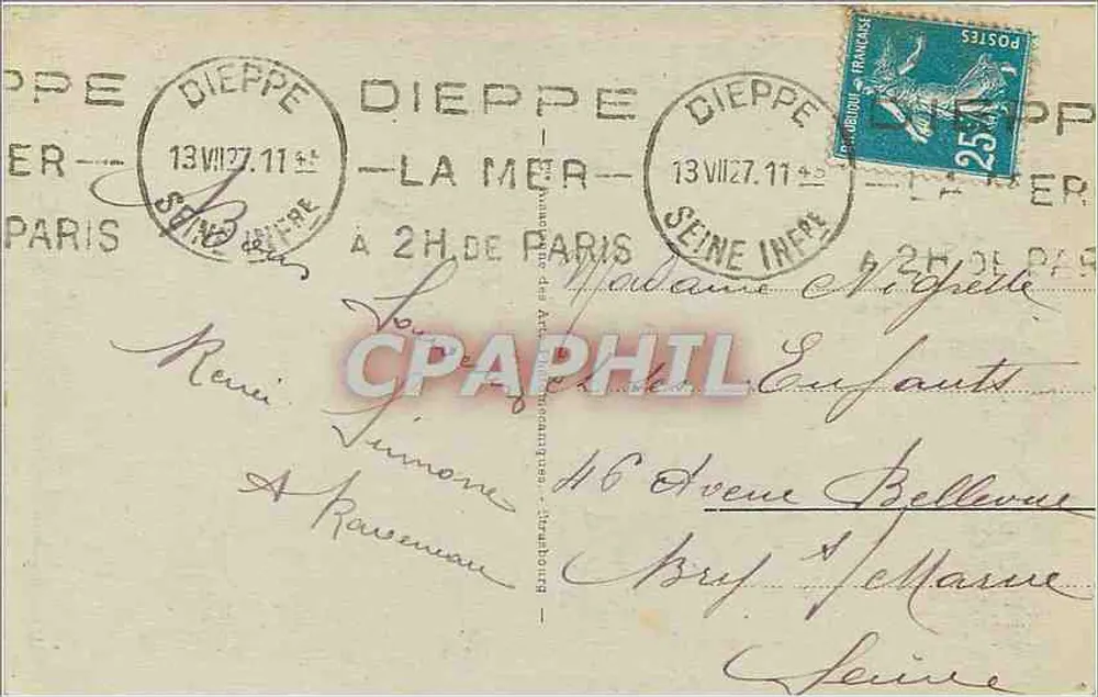 Dieppe - Vue générale de l'Avant-Port — CPA n°102, éditeur inconnu - Verso