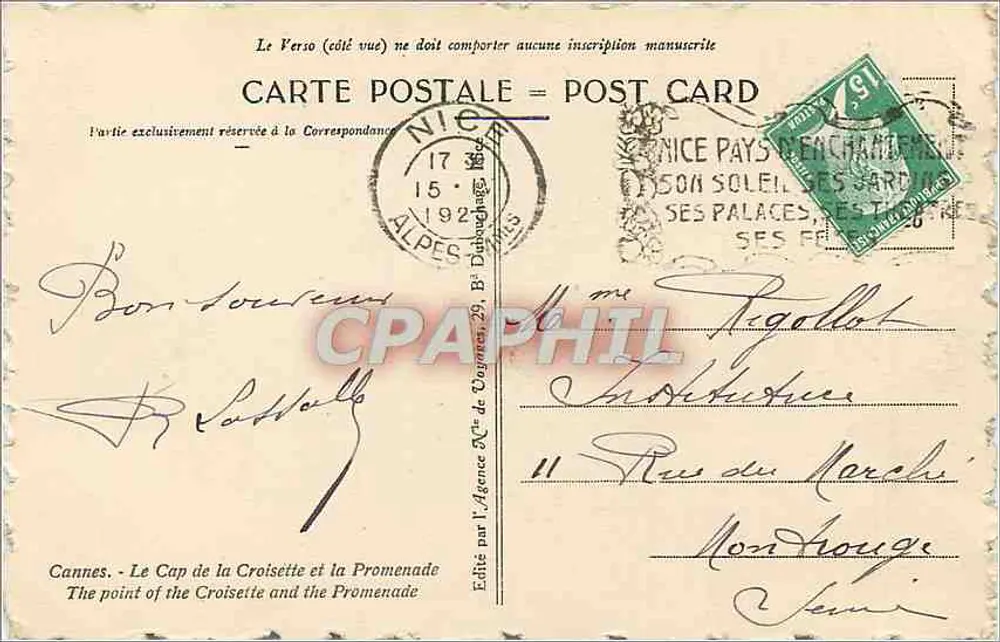 Cannes - Le Cap de la Croisette et la Promenade — Édité par l'Agence N° de l'Agence 29, B° Dombasle - Verso