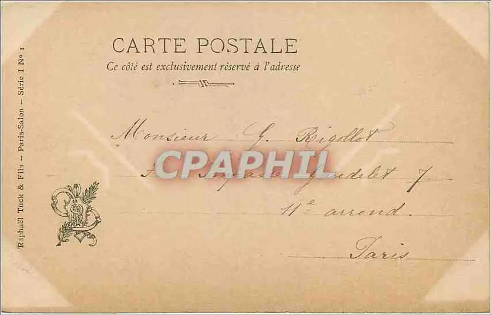 Mulheres em um jardim — Época antiga — Editor Tuck & Fils, série Salon 1903 - Verso
