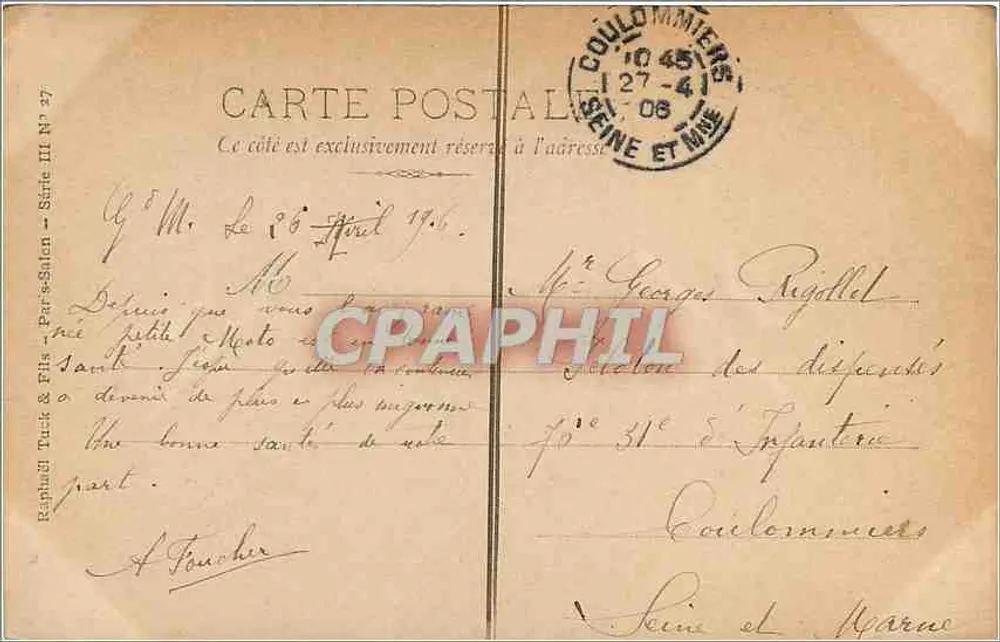 Piquenique — Salão 1903 — Raphael Tuck & Fils, Série III N° 27 - Verso