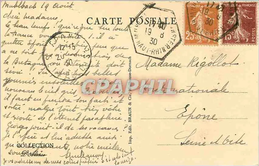 Vallee de la Wormsa — Im Hintergrund die Spitzköpfe und der Hohneck — Imp. Braun & Cie, n° 2225 - Rückseite