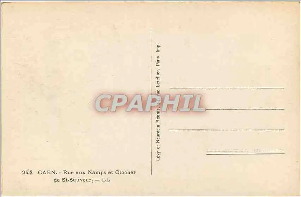 Caen — Rue aux Namps und Turm der Kirche St-Sauveur — Lévy et Neureen Réunis, Paris - Rückseite