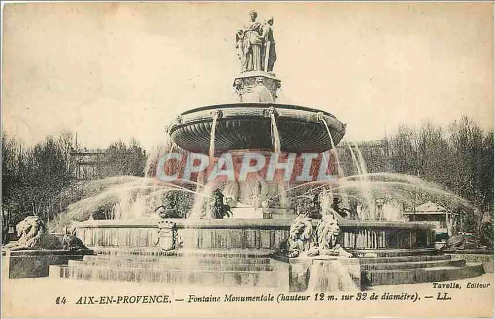 Aix-en-Provence — Fonte Monumental (altura 12 m. sobre 32 de diâmetro) — Tavelle, Editor - Frente