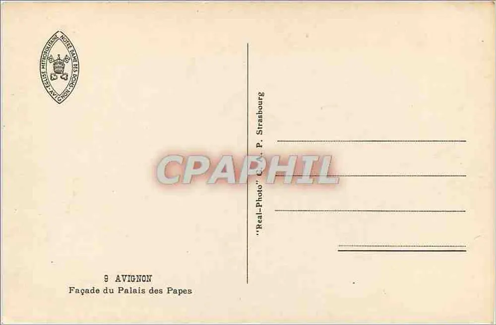 Avignon — Fachada do Palácio dos Papas — 'Real-Photo' C. P. Strasbourg - Verso