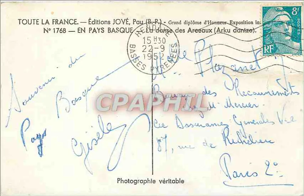 Tanz der Areéaux — Editions JOVÉ, Pau (B.P.) — Nr. 1768 - Rückseite