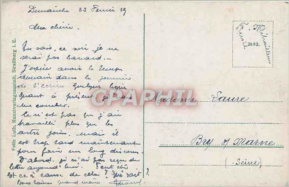 Strasbourg i. E., Vista geral — vista panorâmica da cidade com a catedral de Notre-Dame em destaque — editor Felix Lüth, n° 2692 - Verso