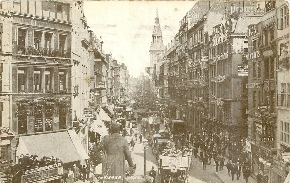 Cheapside, Londres — vista de rua animada — editor desconhecido, número de série não visível - Frente