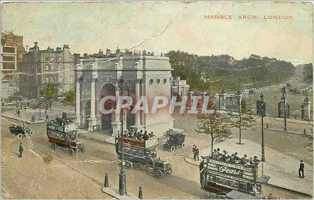 Arco de Mármor, Londres — vista do arco e dos omnibus — editor Valentine's, série não visível - Frente