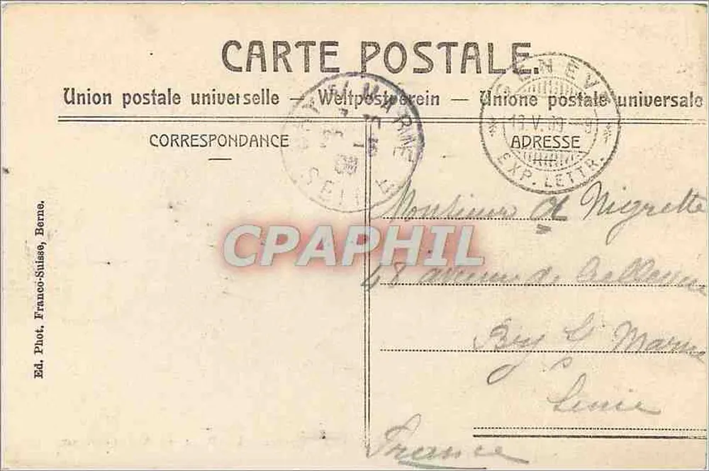 Genebra. O Ponte do Monte Branco — B.&F. 952 — Éd. Phot. Franco-Suisse, Berna - Verso