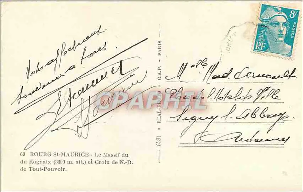 Bourg-Saint-Maurice — uitzicht op het massief Rognaix en kruis van Tout-Pouvoir — onbekende uitgever - Achterkant