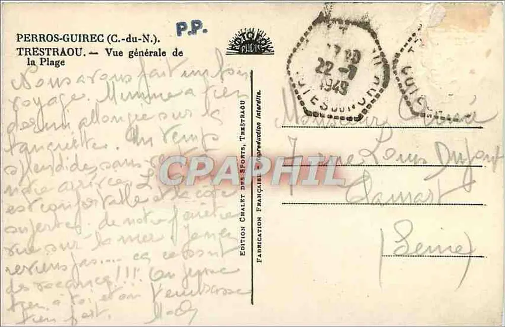 Plage de Trestraou — Vue générale — Édition Chaliet, Trestraou - Verso
