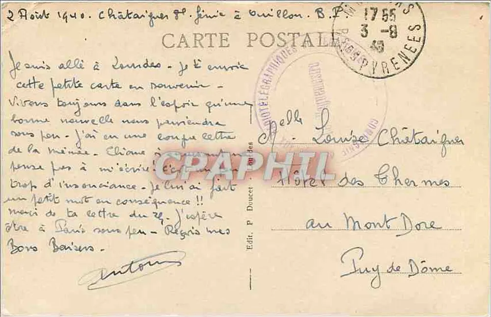 Lourdes — Observatoire du Pic du Jer — Éditeur P. Doucet, n° 91 - Back