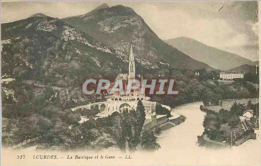 Lourdes — La Basilique et le Gave — L.L. — n° 317 - Frente
