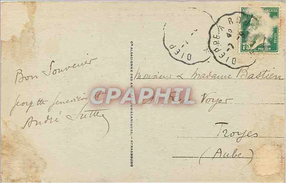 Dieppe - O Castelo (Fachada Noroeste) — editor CP ALSAICIENNE DES ARTS ET INDUSTRIES - STRASBOURG, n°7 - Verso