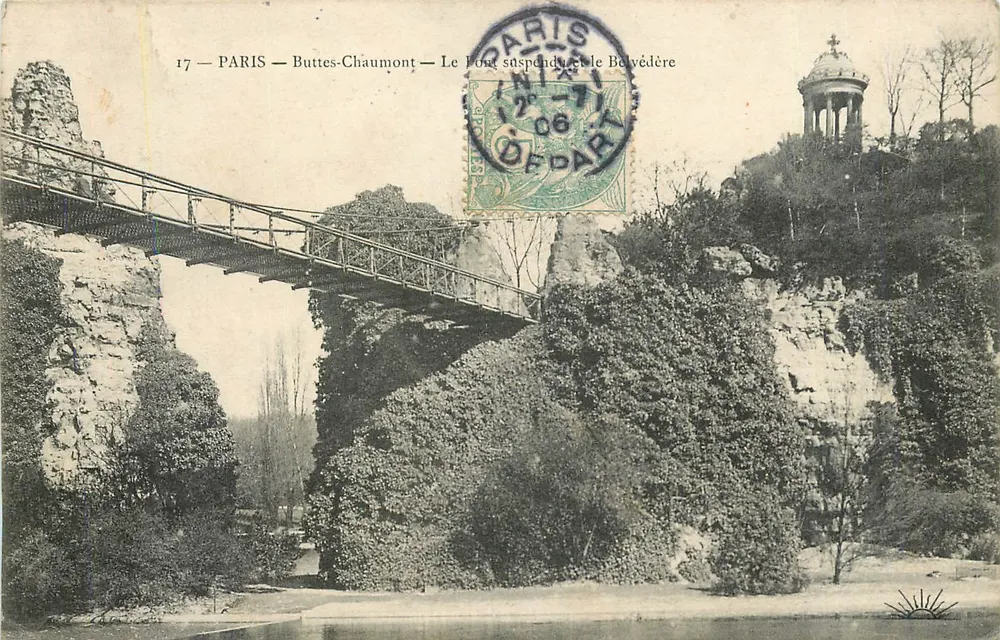 Paris — Buttes-Chaumont — Der Hängebrücke und der Belvedere - Vorderseite