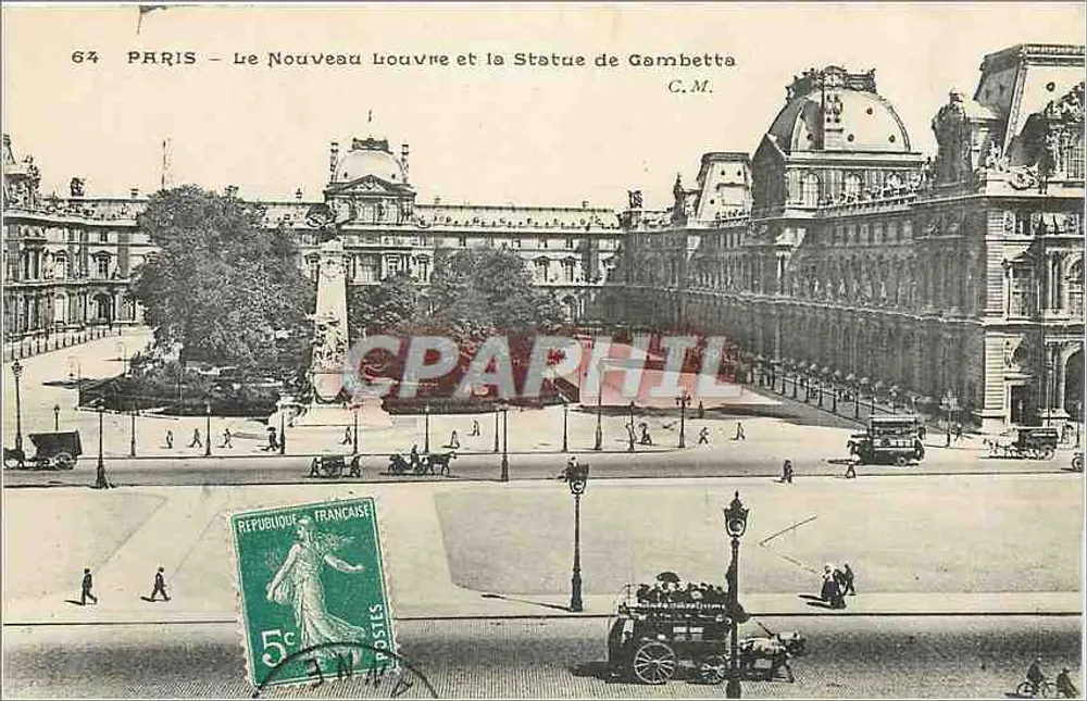 Paris — Le Nouveau Louvre et la Statue de Gambetta — C.M. n°64 - Recto
