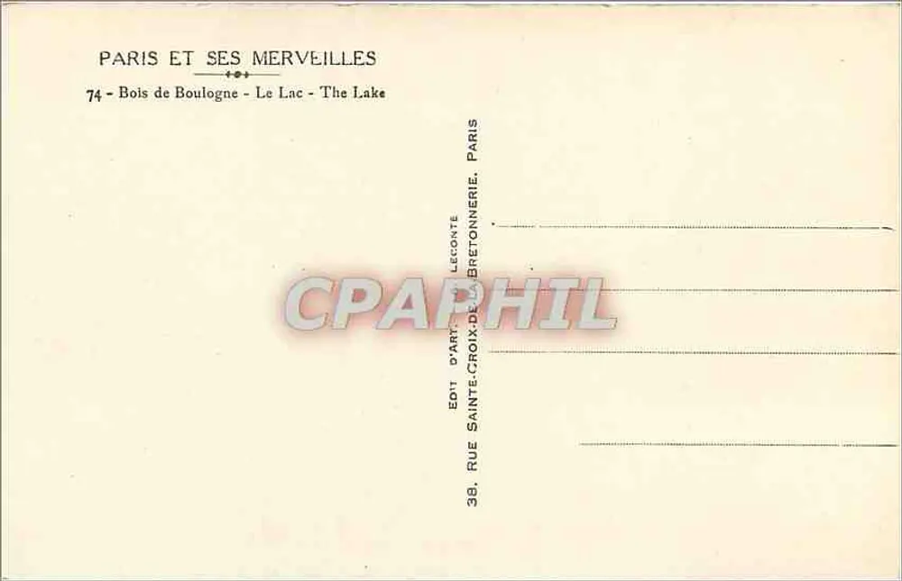 Bois de Boulogne - Der See — Paris — Verlag Sainte-Croix-De-Bretonnerie - Rückseite