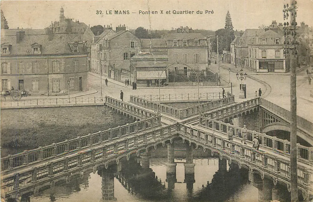 Le Mans — Pont en X et Quartier du Pré — Imp. Phot. A. Dolbeau, Le Mans - Frente