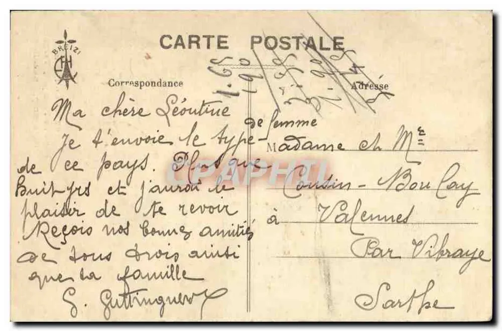Frau im traditionellen Kleid — Golfe du pays de Paimpol, Tséguier Guingamp, Lanvollon — Verlag nicht sichtbar - Rückseite