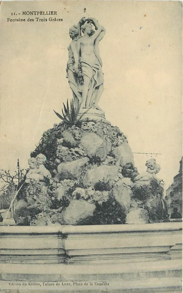 Montpellier — Fontaine das Três Graças — Edição do Kédive, Tabacs de Luxe - Frente