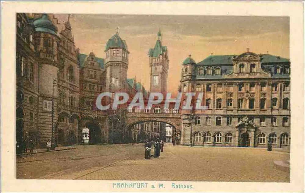 Frankfurt a. M. Rathaus — uitzicht op de markt met brug en gebouwen — uitgever J. W. B. Nr. 16 - Voorkant