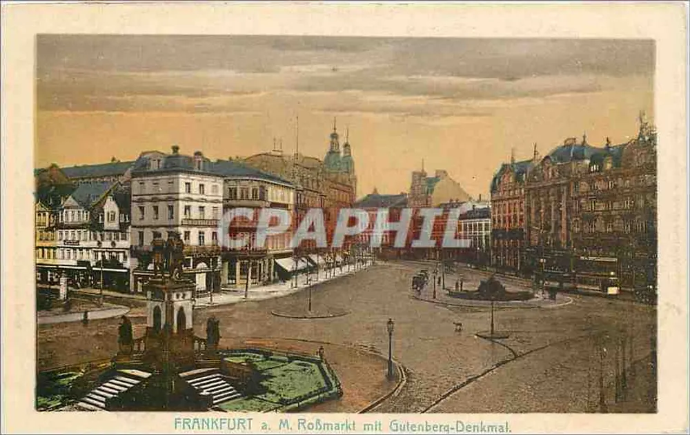 Frankfurt a. M. Roßmarkt mit Gutenberg-Denkmal — vue panoramique — éditeur non identifié - Recto