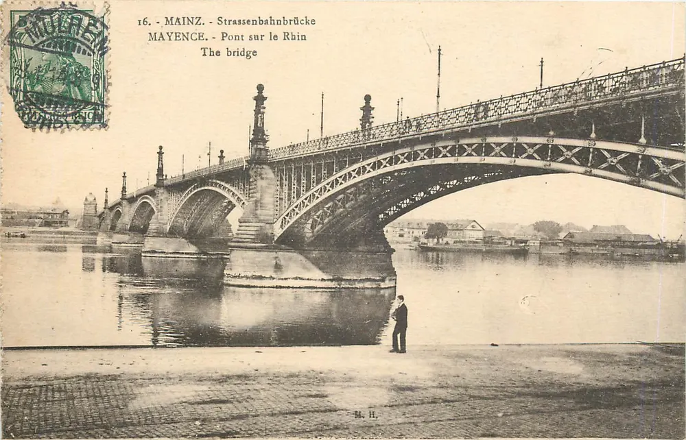 Mainz - Strassenbahnbrücke — Brücke über den Rhein — M. H. - Vorderseite