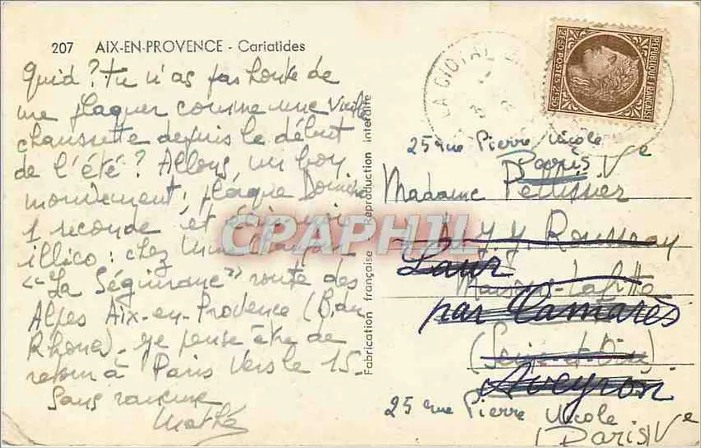 Aix-en-Provence — Cariatides — Editor: Aix-en-Provence, n° 207 - Verso