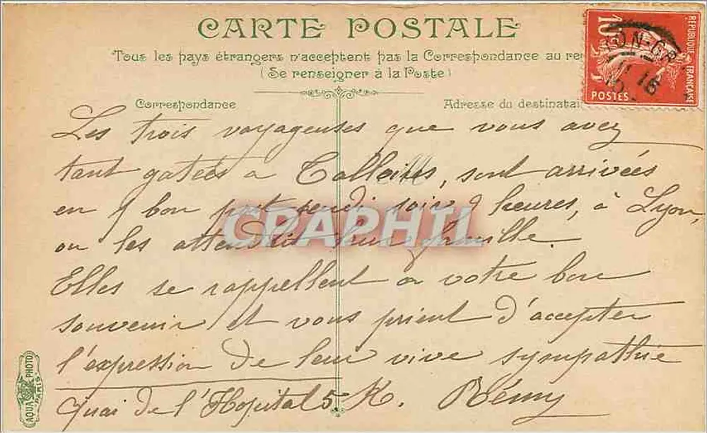 Lyon. Pássaros franceses no Ponte Lafayette — L.V. & Cie, n° 16530 - Verso