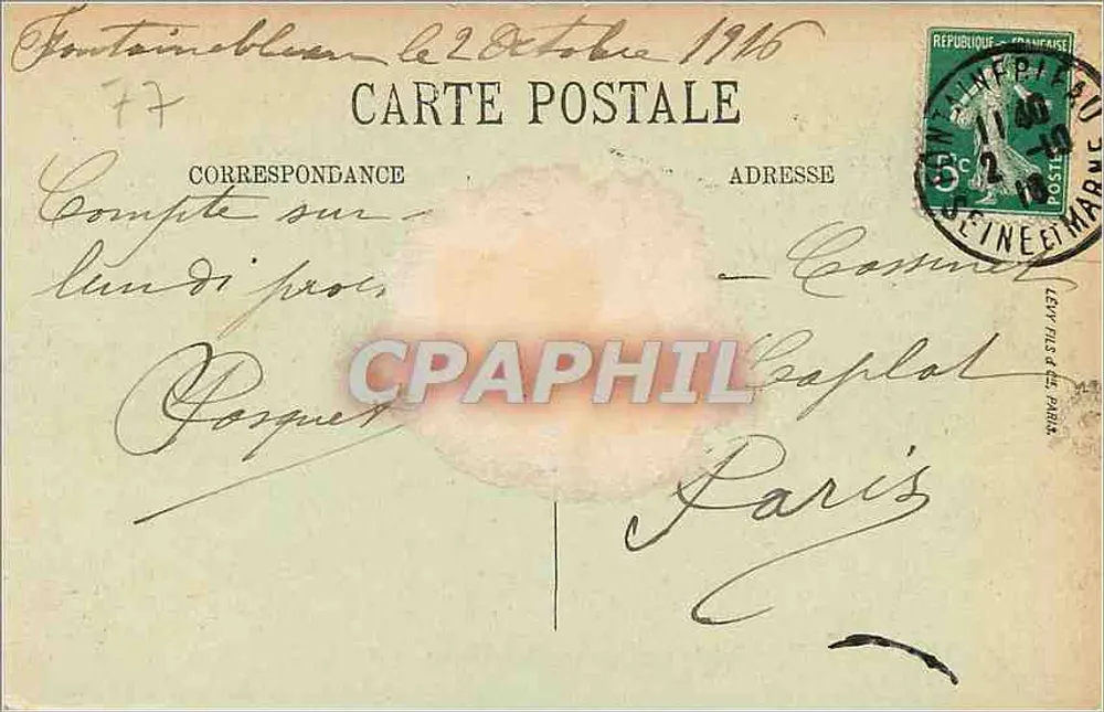 Fontainebleau — Pavillon de l'Empereur et le Château — N. G. — n° 408 - Verso