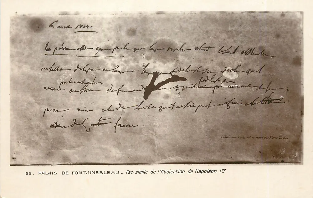Palácio de Fontainebleau — Fac-símile da Abdição de Napoleão I — editor Pierre Tardin, n° 56 - Frente