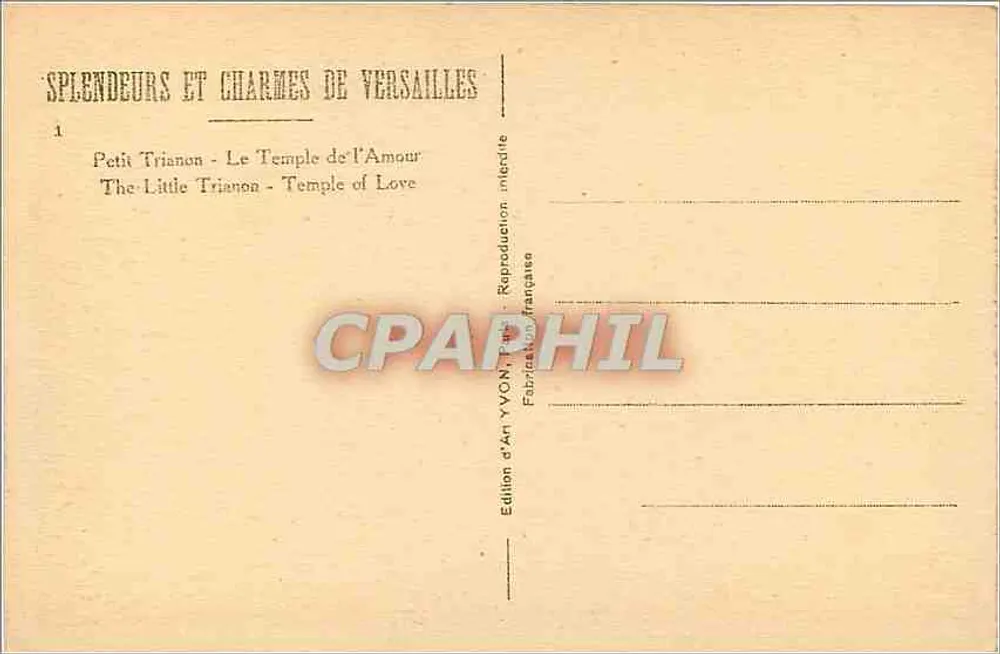 Petit Trianon — Il Tempio dell'Amore — Edizione d'Arte YVON - Verso