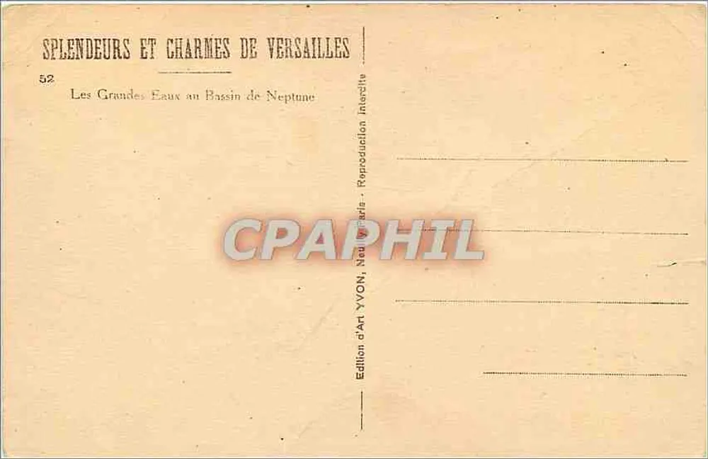 Die Großen Wasser am Bassin de Neptune — Versailles — Edition d'Art YVON, Paris - Rückseite