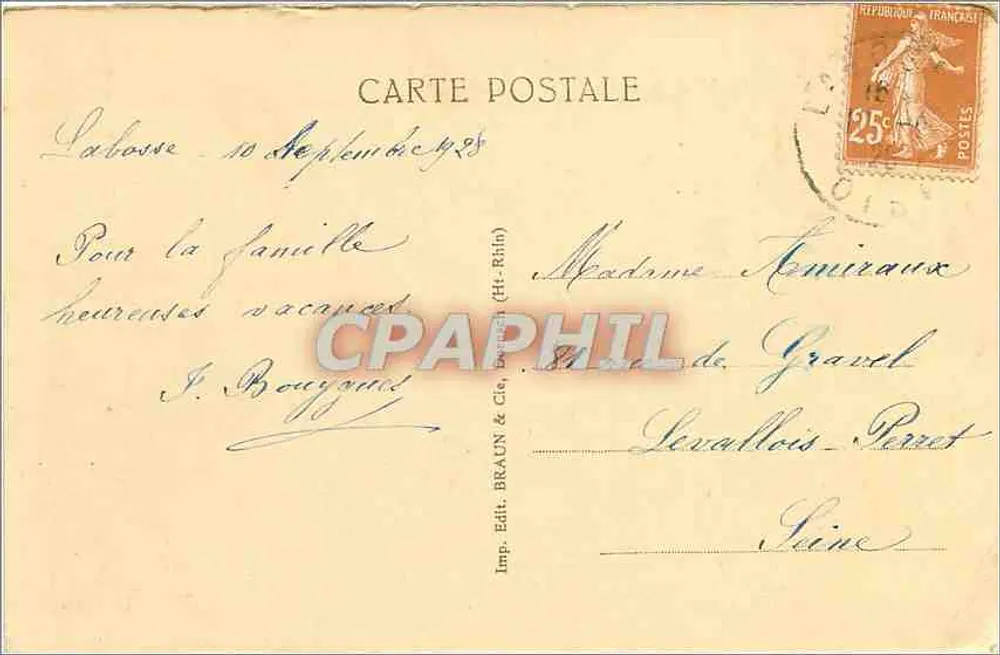 Estrasburgo — Praça Kléber — Imp. Edt. BRAUN & Cie, Estrasburgo (Haut-Rhin) n°871 - Verso