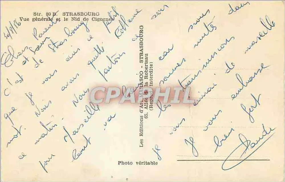 Strasbourg — Vue générale et le Nid de Cigognes — Éditions d'Art Mazasco - Verso