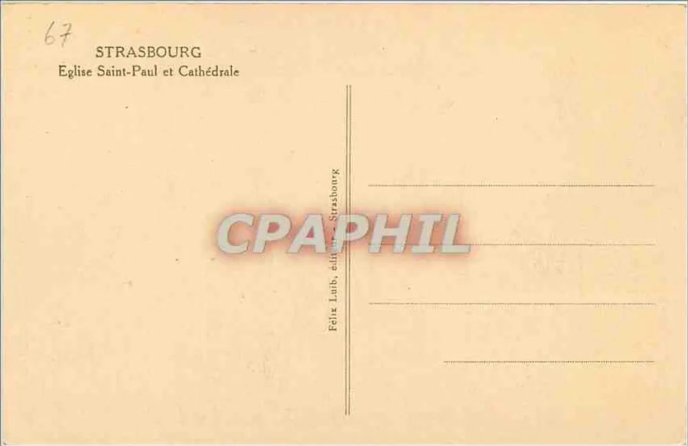 Strasbourg — Église Saint-Paul et Cathédrale — Felix Laub, éditeur Strasbourg, n°67 - Verso