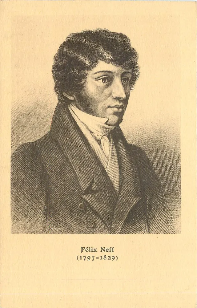 Félix Neff (1797-1829) — retrato gravado — Edições de 'La Cause', Nénilly-sur-Seine - Frente