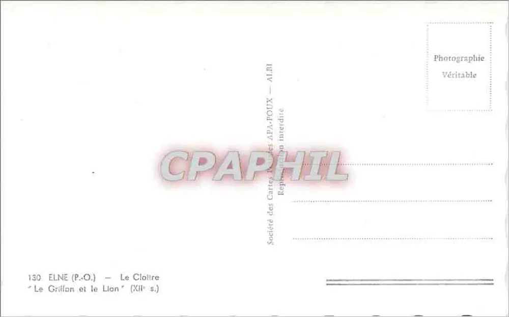 O Grifo e o Leão — O Claustro — Élne (P.-O.) — Sociedade das Cartas Postais AFA-POUX — n° 130 - Verso