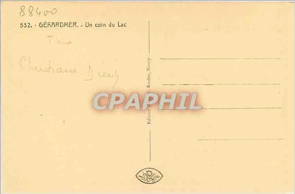 Gérardmer - Um Canto do Lago — editor Zoeder - Verso