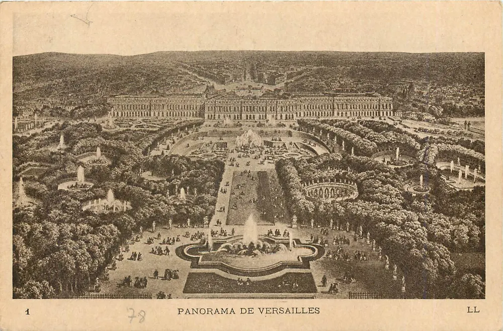 Panorama de Versailles — vista aérea dos jardins e do castelo — LL - Frente