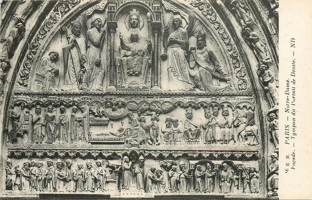 Paris — Portail de Droite de la cathédrale Notre-Dame — tympan — Éditeur E.B. n°16 - Recto
