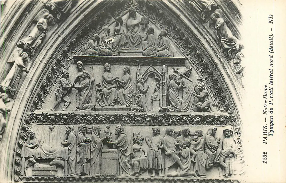 Paris — Notre-Dame — Tympan des nördlichen Seitenportals (Detail) - Vorderseite