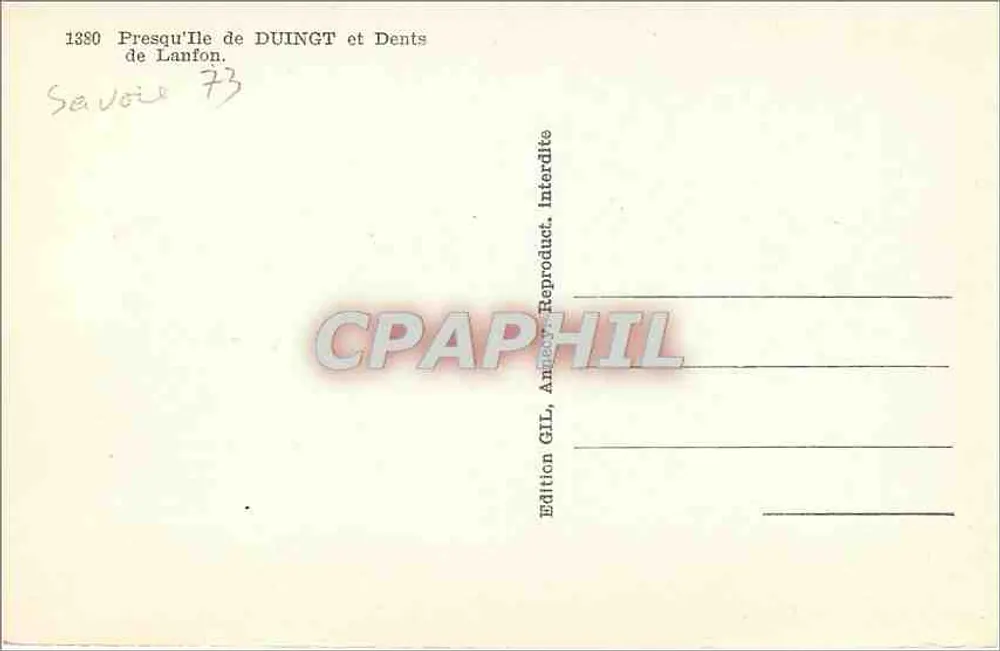 Presqu'île de Duingt y Dents de Lanfon — Saboya 73 — Edición GIL - Reverso