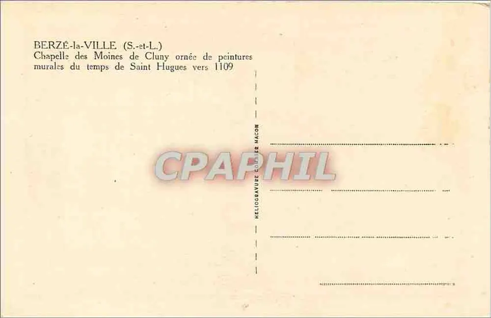 Kapelle der Mönche von Cluny — Berzé-la-Ville (Saône-et-Loire) — Héliogravure H. MACON - Rückseite
