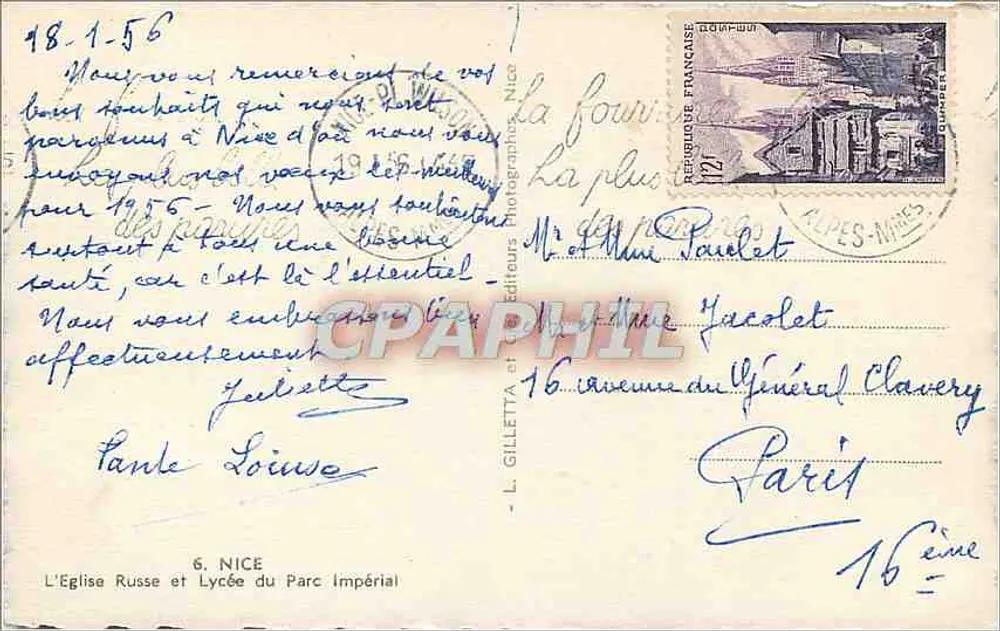 Die russische Kirche und das Lyceum des Imperiums-Parks — Nice — L. Gilletta, Fotografen - Rückseite