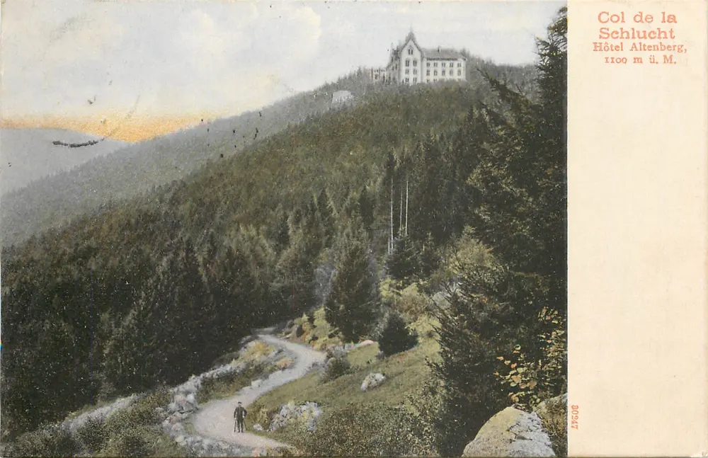 Col de la Schlucht — Hôtel Altenberg, 1100 m ü. M. — Éditeur : Original-Zigaretten-Groß-Mitte, Tübingen - Recto