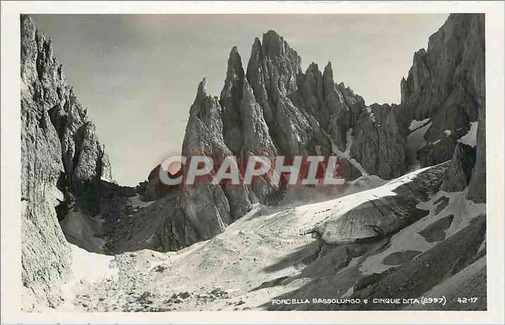 Forcella Sassolungo e Cinque Dita (1937) — 42-17 — Éditeur non visible - Frente